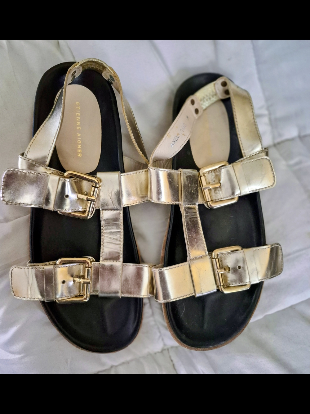 Etienne Aigner Women's Size 10 Metallic Gold Buckle Sandals